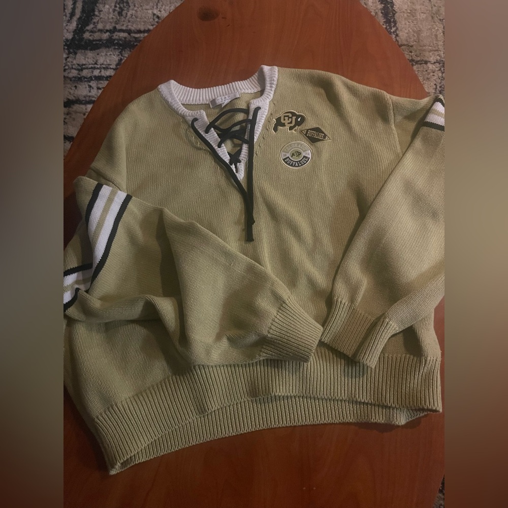Colorado University Lace-Up Crewneck Sweater in Olive Green